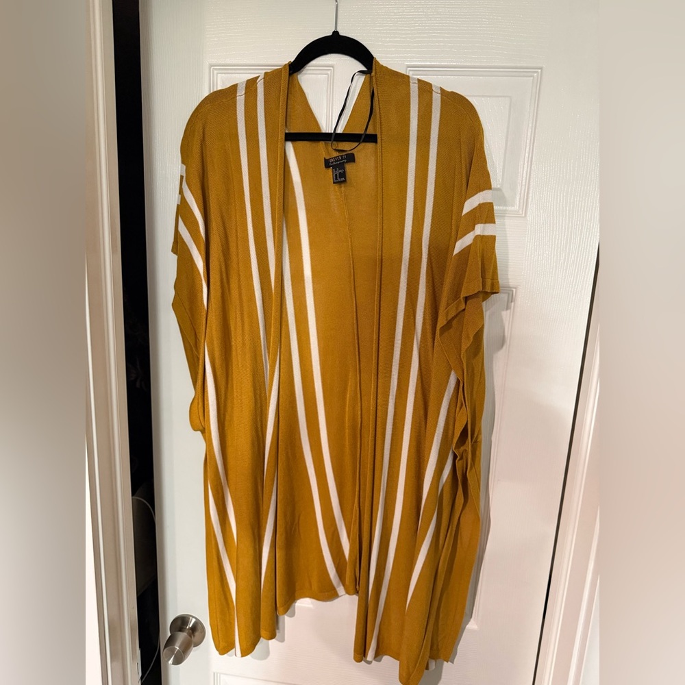 Forever 21 Mustard and White Striped Kimono Top